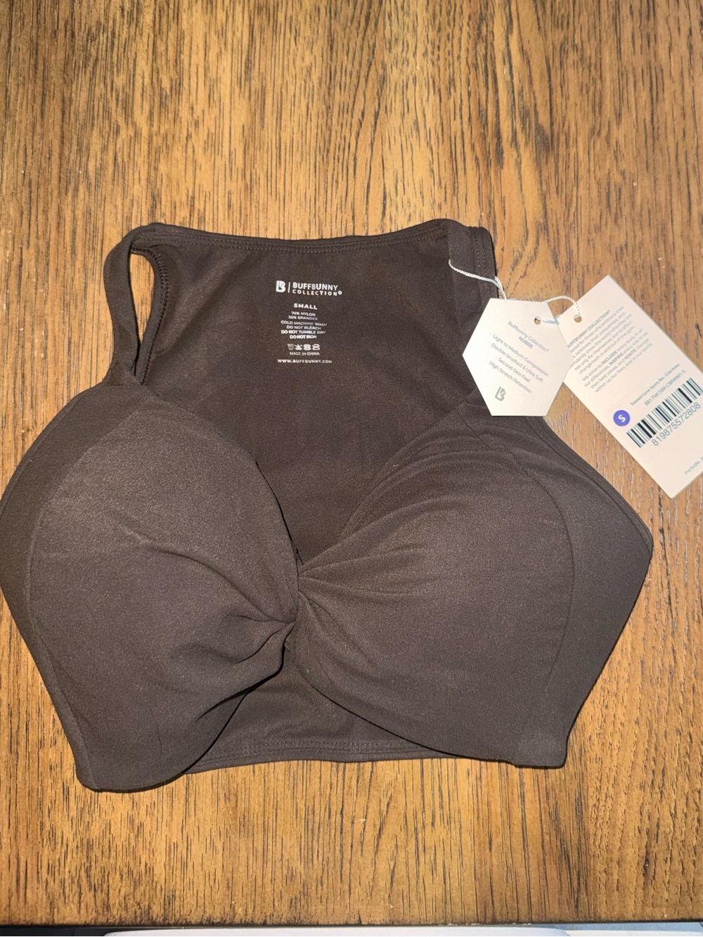 BuffBunny Brown Twist-Front Seamless Sports Bra